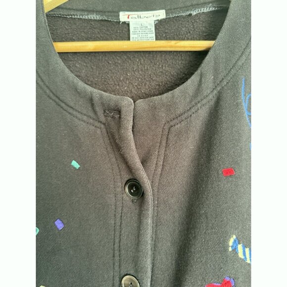 Talbots Holiday Cardigan Women’s Large Black Embroidered Festive Ugly Christmas - Picture 7 of 11